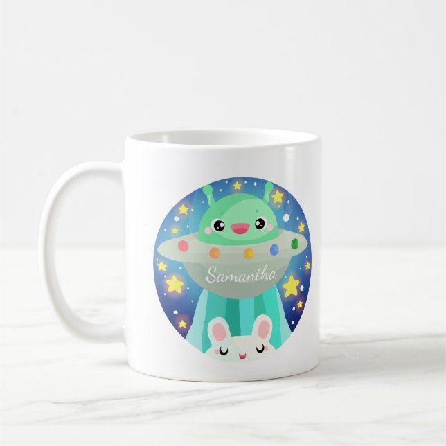Caneca De Café Criatura Espacial Bonita E Coelho Coelho (Esquerda)