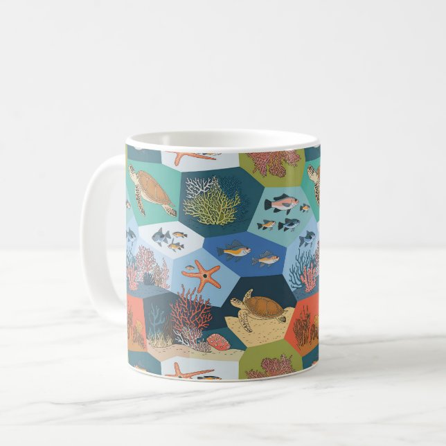 Caneca De Café Criaturas subaquáticas Collage Design (Frente Esquerda)