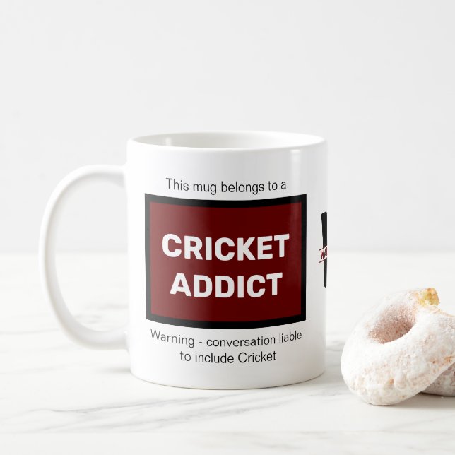 Caneca De Café Cricket Addict. Monograma Inicial (Com Donut)
