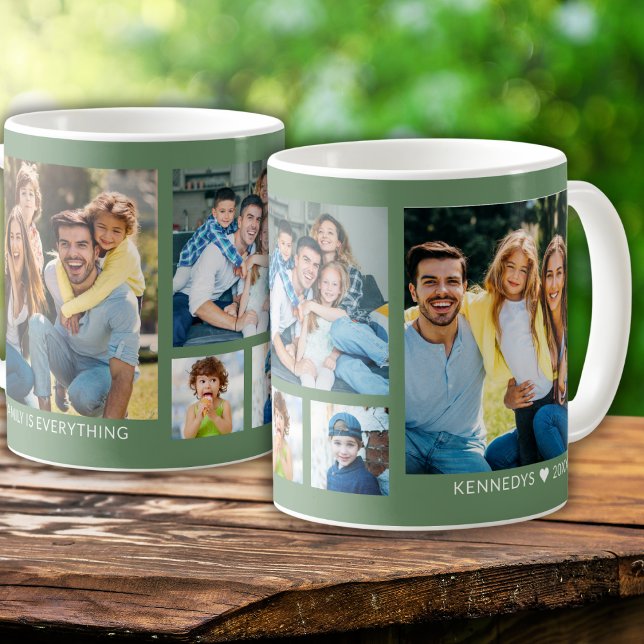 Caneca De Café Crie a sua família de fotos Collage Verde (Criador carregado)