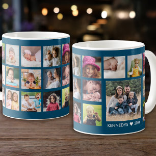 Caneca De Café Crie o nome da sua família 22 Colagem de fotos