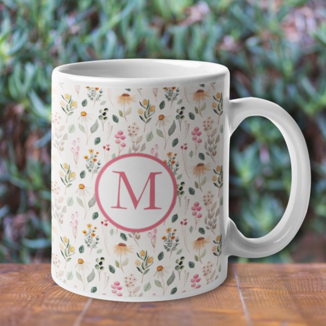 Caneca De Café Crie o seu próprio Monograma Floral Personalizado (Criador carregado)