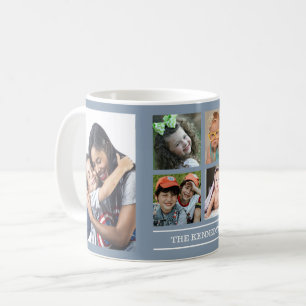 Caneca De Café Crie o Seu Próprio Nome de Família de 6 Fotos Azul
