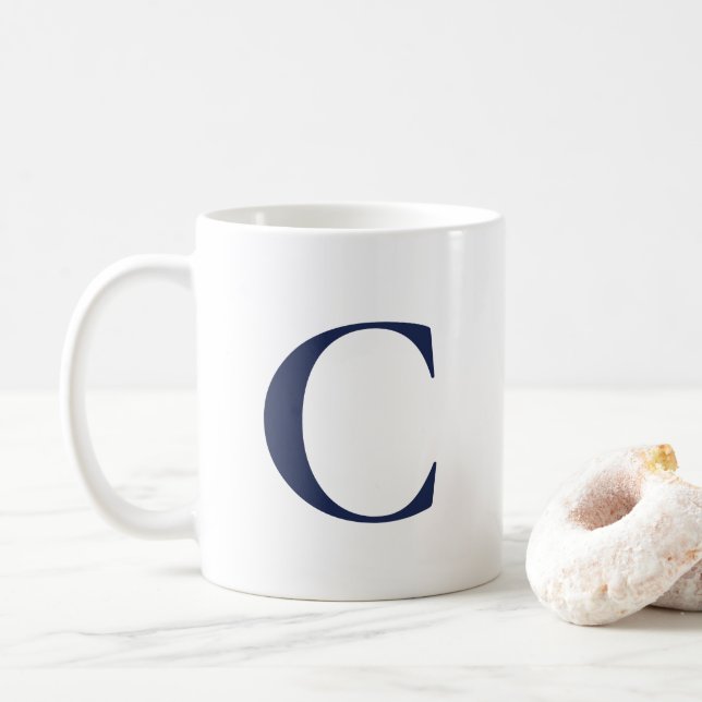 Caneca De Café Crie seu próprio Monograma Azul Marinho Grande (Com Donut)
