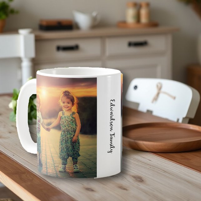 Caneca De Café Crie seu próprio monograma de fotos da família (Create your own family photo monogrammed coffee mug. You can add your own photos and name.)