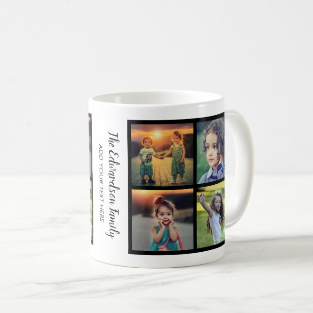 Caneca De Café Crie seu próprio nome de família de colagem de fot (Frente Esquerda)