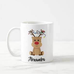 Caneca De Café Crie Seu Próprio Nome Engraçado Reindeer Natal