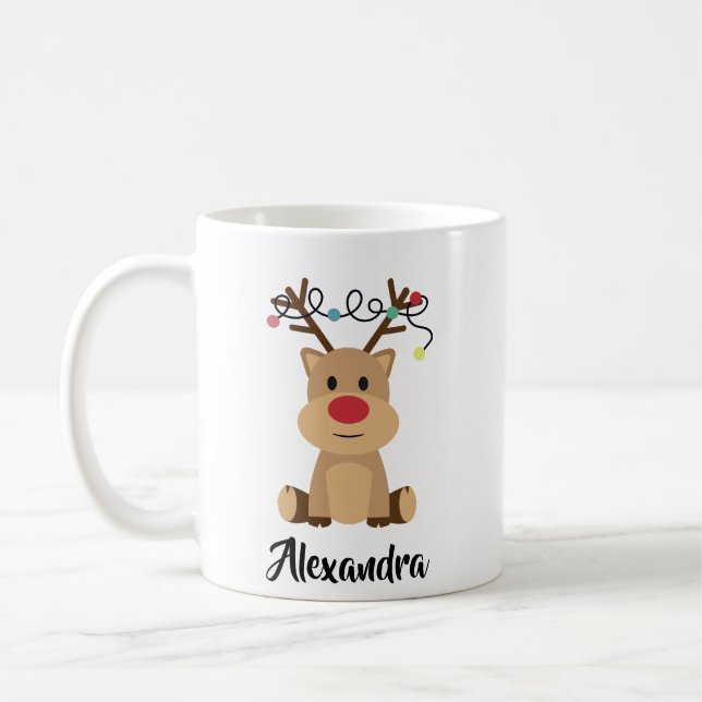 Caneca De Café Crie Seu Próprio Nome Engraçado Reindeer Natal (Esquerda)