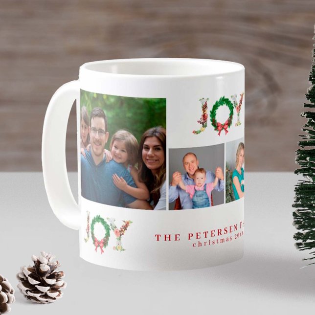 Caneca De Café Crie sua família de 4 fotos, alegria de Natal (Criador carregado)