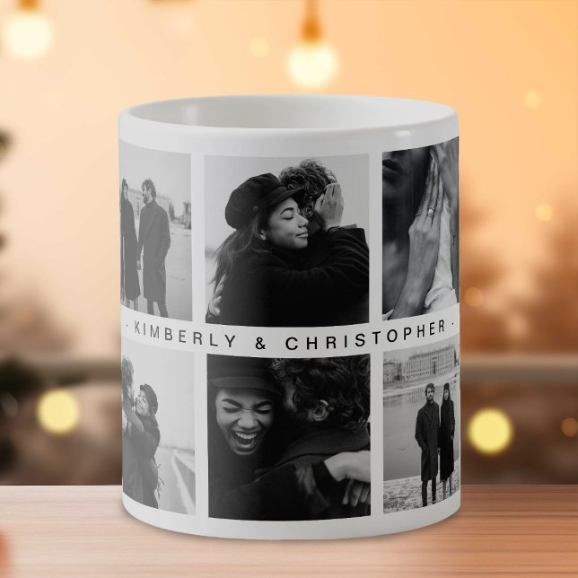 Caneca De Café Crie Sua Própria Colagem de 10 Fotos e Texto Perso (Criador carregado)
