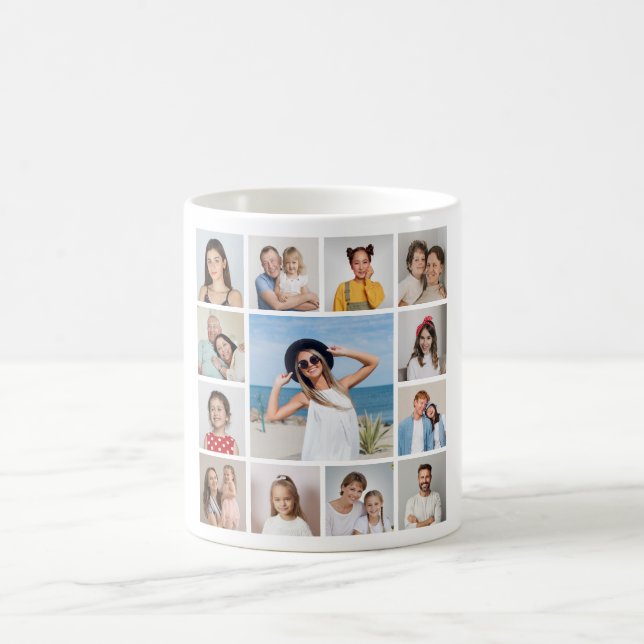 Caneca De Café Crie Sua Própria Colagem de 13 Fotos (Centro)