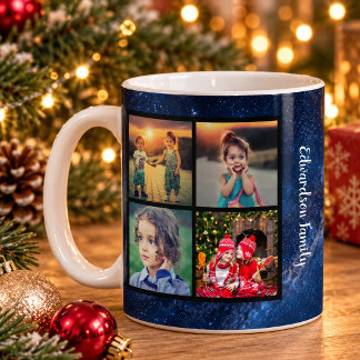 Caneca De Café Crie sua própria colagem de fotos de Natal da famí