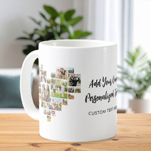 Caneca De Café Crie sua própria colagem de fotos em forma de cora