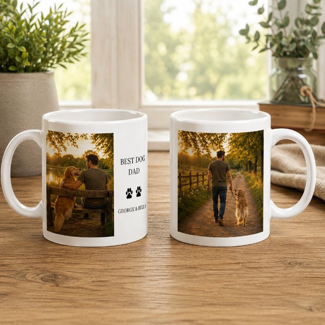Caneca De Café Crie sua própria foto monogramada de Melhor pai de (Create your own Best dog dad monogrammed photo Coffee Mug. You can add your own photos and names.)