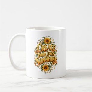 Caneca De Café Crie Sua Própria Tipografia Floral de Sol