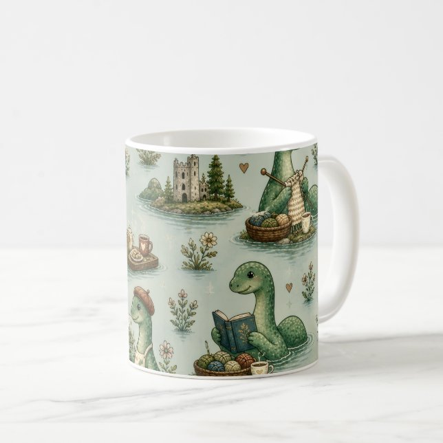 Caneca De Café Críptidos Aconchegantes Nessie Monstro do Lago Nes (Frente Esquerda)