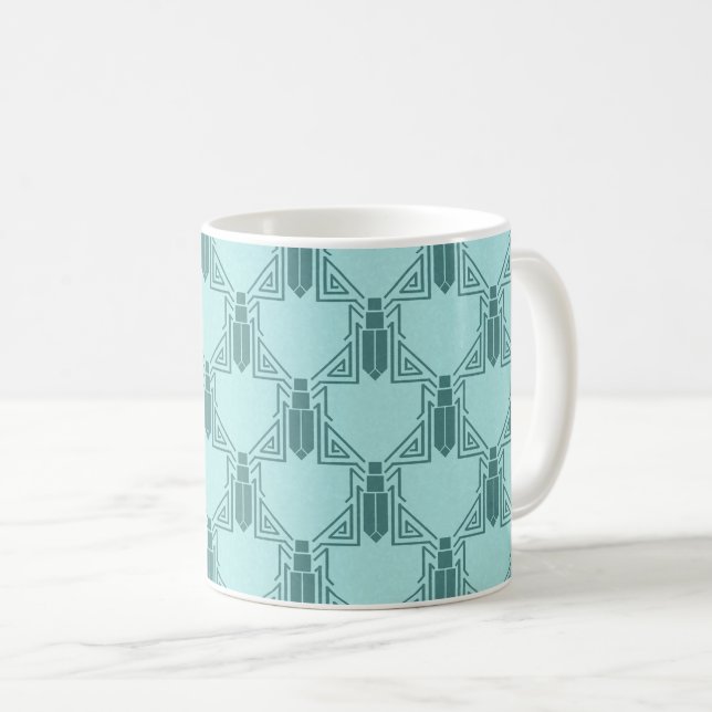Caneca De Café Críquete de Art Deco - Lâmpada Turquesa (Frente Esquerda)