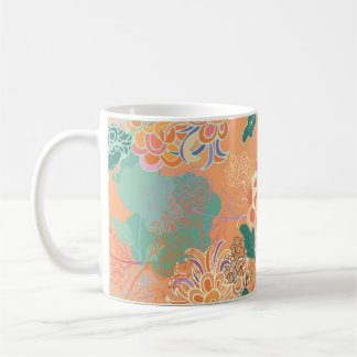 Caneca De Café crisântemo chinês: padrão laranja floral.