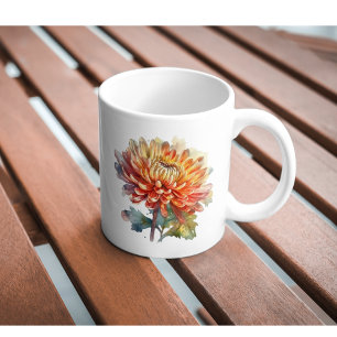 Caneca De Café crisântemo em amarelo e laranja