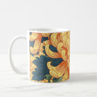 Caneca De Café crisântemos japoneses: padrão floral amarelo.