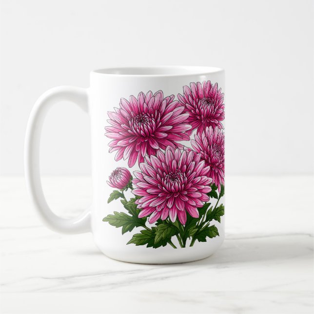 Caneca De Café Crisântemos Rosa Vibrante em Flor (Esquerda)
