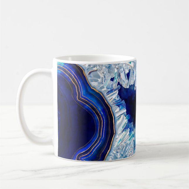Caneca De Café Cristais de Geodo Azul Escuro e Arte Digital Doura (Esquerda)