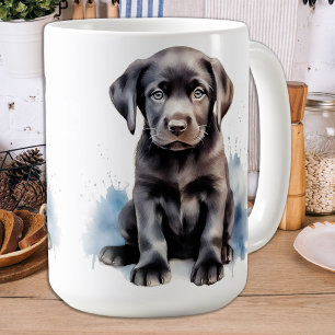 Caneca De Café Cristais de Neve - Labrador de Neve - Puppy Preto