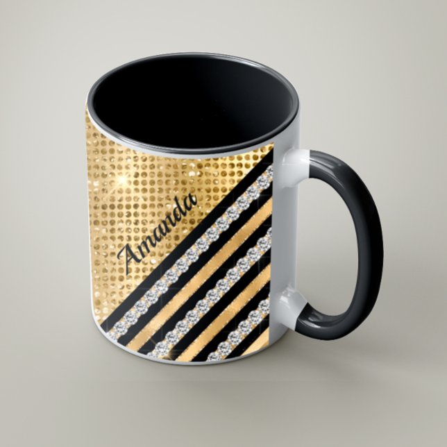 Caneca De Café Cristal Na moda faux e brilho Dourado personalizad (Criador carregado)