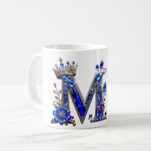 Caneca De Café Cristal Safira Real M Coroa Monograma