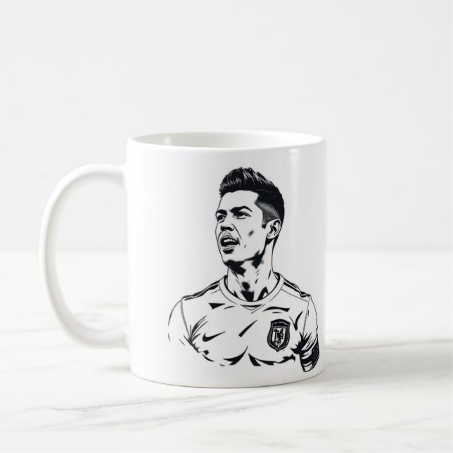 Caneca De Café Cristiano Ronaldo Sketch Art Mug - Preto e Branco (Esquerda)