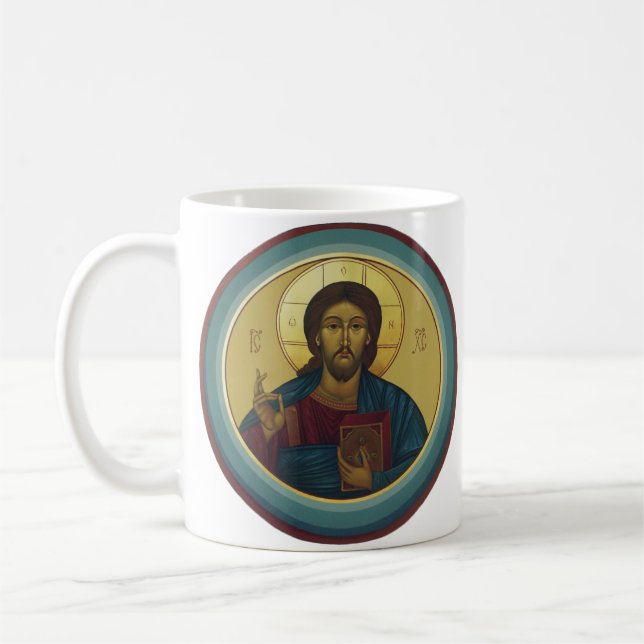 Caneca De Café Cristo Pantocrator Bizantino Arte em Mosaico Redon (Esquerda)