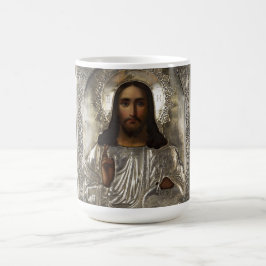 Caneca De Café Cristo Pantocrator Silver Oklad Riza Ícone Russo