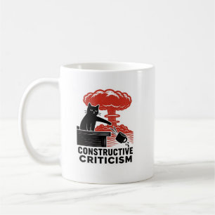Caneca De Café Crítica Construtiva de Gato Engraçado Meme Linocut
