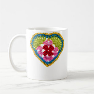 Caneca De Café Croché de Coração em Granny Square