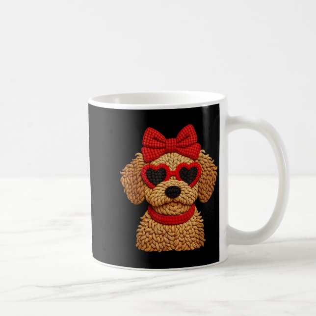 Caneca De Café Crochet Puppy Heart Sungles Red Bow Valentines Day (Direita)