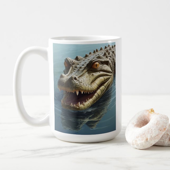 Caneca De Café Crocodilo feroz com Vida Selvagem de Olhos Perfura (Com Donut)