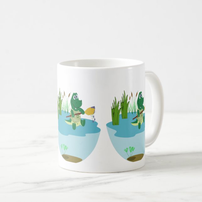 Caneca De Café Crocodilo Majestoso pelo lago - Arte da Vida Selva (Frente Esquerda)