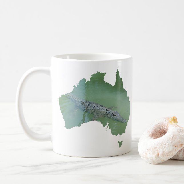 Caneca De Café Crocodilo Salgado Croc Austrália Forma Verde (Com Donut)