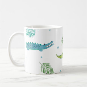 Caneca De Café Crocodilo Watercolor: Padrão de Alligador Vintage