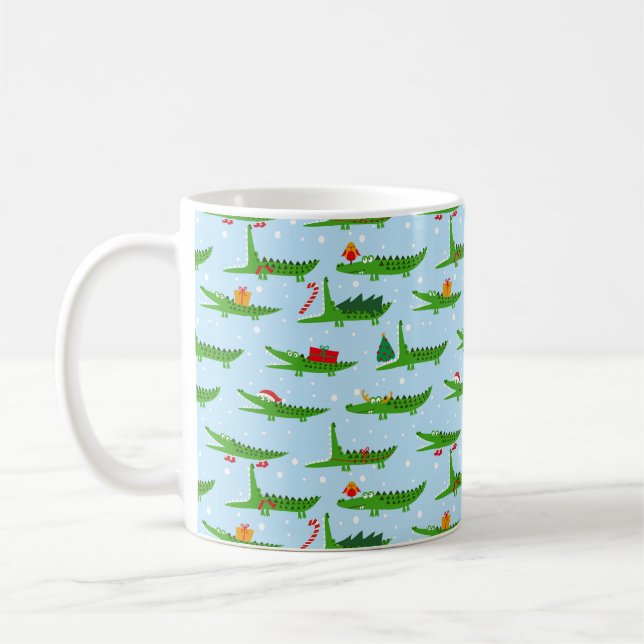 Caneca De Café Crocodilos Festivos no Padrão de Figurinos de Nata (Esquerda)
