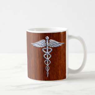 Caneca De Café Cromo Como Símbolo Médico Caduceu Decoração Mogno