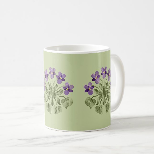 Caneca De Café "Cross Stitch" Violeta Mug de Café (Frente Esquerda)