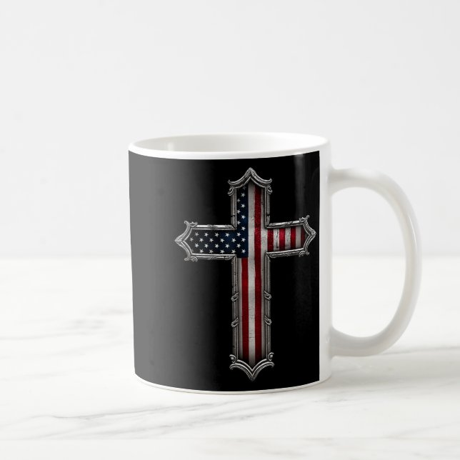 Caneca De Café Cross Usa Flag Christian Religious Us America Fait (Direita)