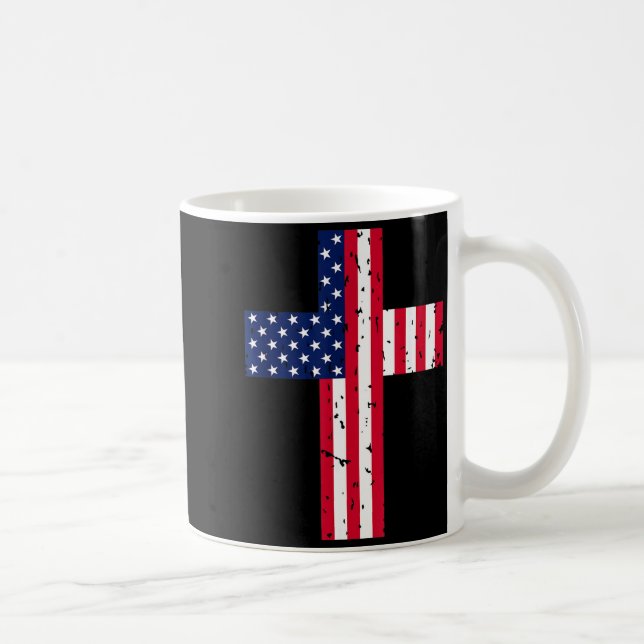 Caneca De Café Cross Usa Flag Christian Religious Us America Fait (Direita)