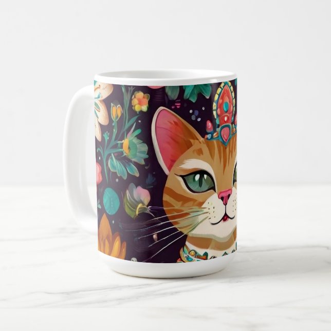 Caneca De Café Crowned Bejewelled Cat (Frente Esquerda)