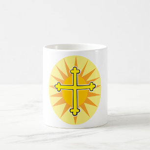 Caneca De Café Cruz Bottony Amarelo Explosão Solar Fé Cristã
