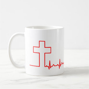 Caneca De Café Cruz Cristã Batimento Cardíaco Vida EKG ECG