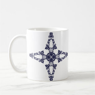 Caneca De Café Cruz Cristã com Ornamento Azul