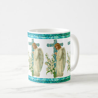 Caneca De Café Cruz Cristã Flor Azul
