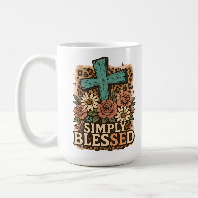 Caneca De Café Cruz Cristã Simplesmente Abençoada Flores de Outon (Esquerda)